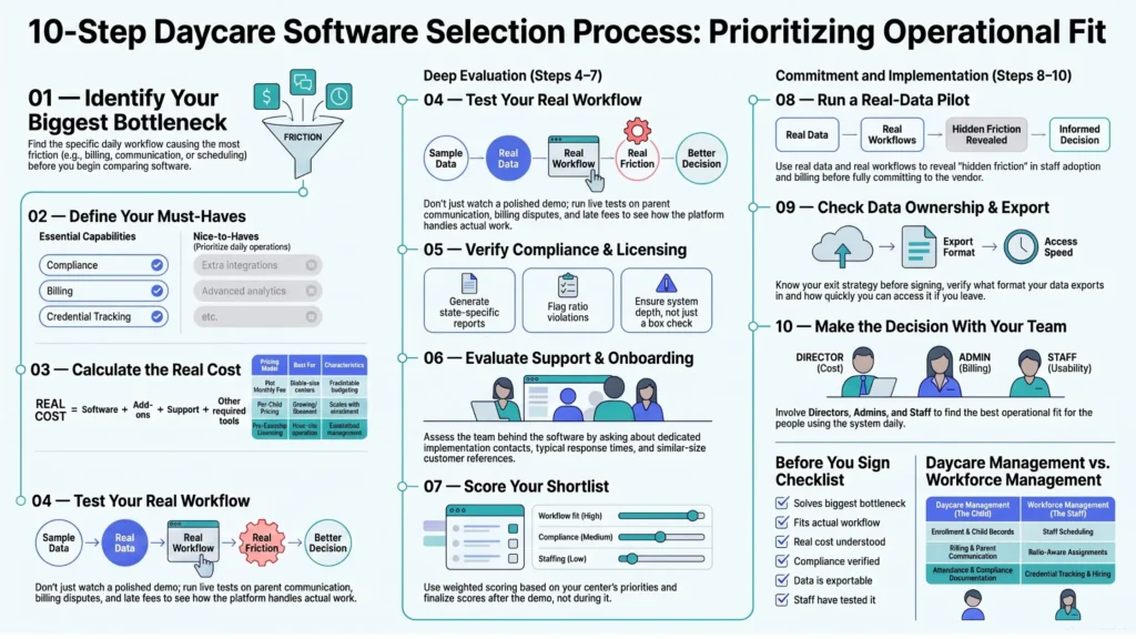 10-step daycare software selection process checklist for choosing management software in 2026